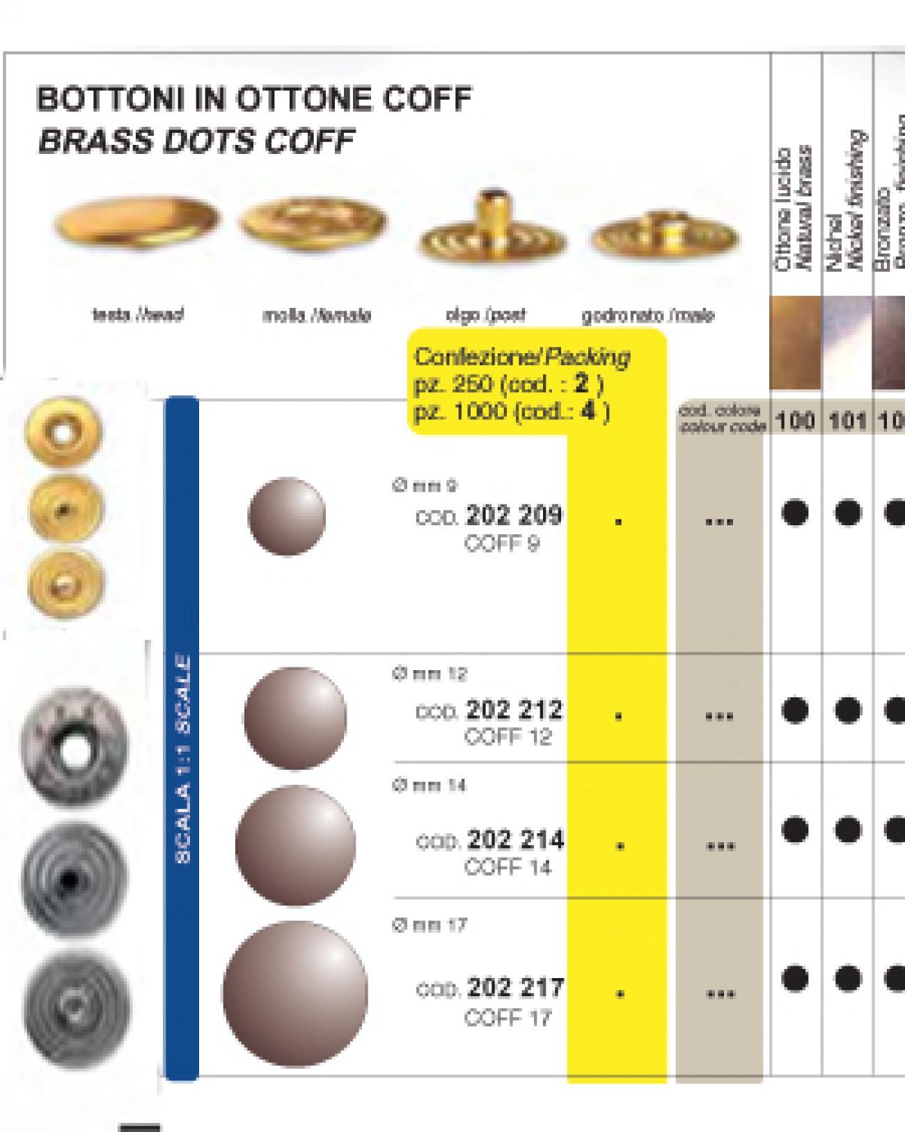 BOTTONI OTTONE - busta 1000 pz. NÂ° 9 - COFF