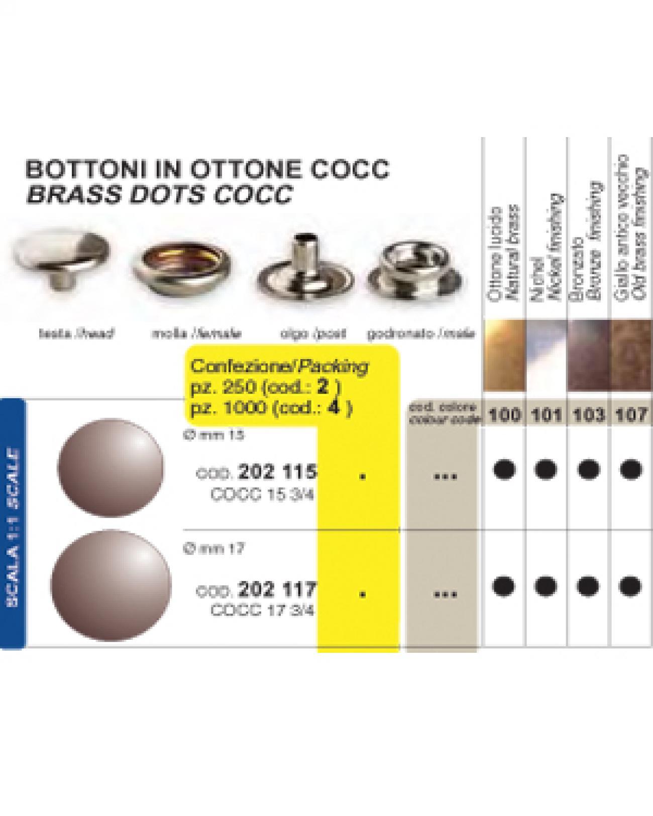 BOTTONI OTTONE - busta 250 pz. NÂ° 15 3/4 - COCC