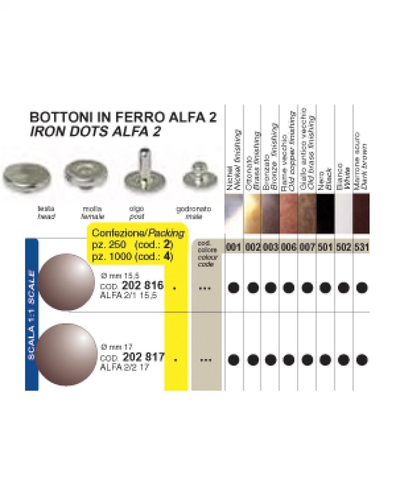 BOTTONI FERRO - busta 1000 pz. NÂ° 15,5 - ALFA 2/1